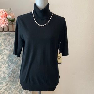 Mac Studio Black Short Sleeve Turtleneck Sweater